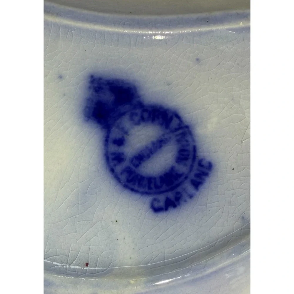 Antique Flow Blue Bone Dish W&E Corn Garland Porcelaine Royale Gold Trim 1890s - Picture 9 of 9